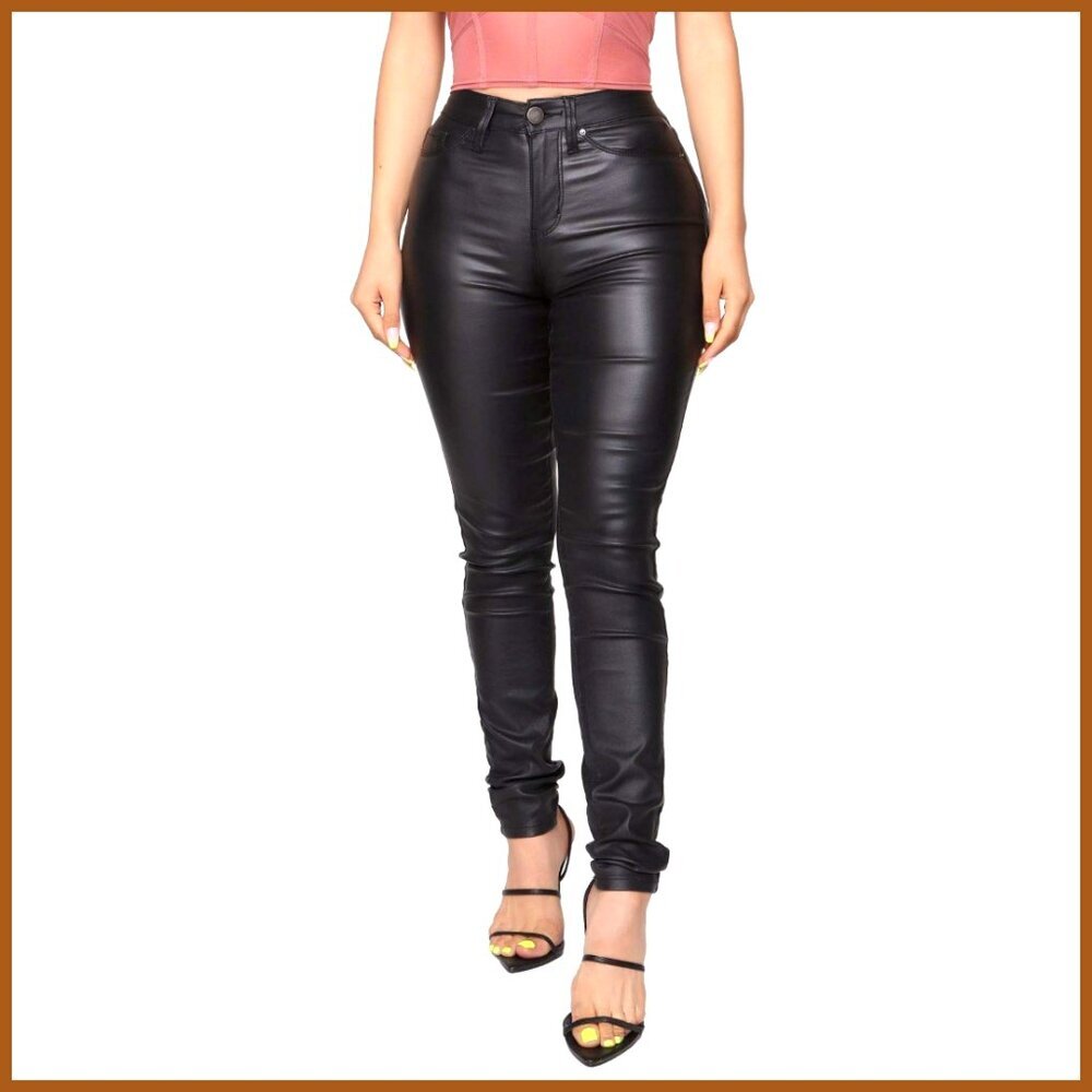High Waisted Stretch Faux Leather Pants PU Coated Leggings